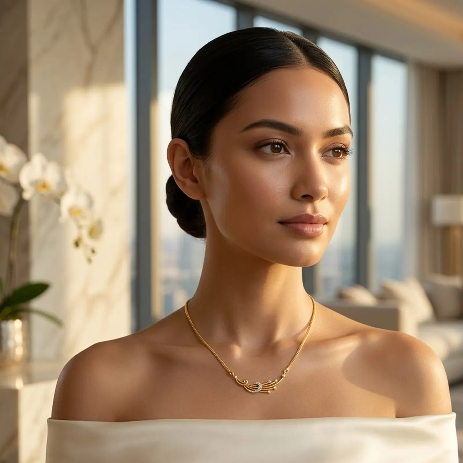 Selene Crescent Necklace — worn by model