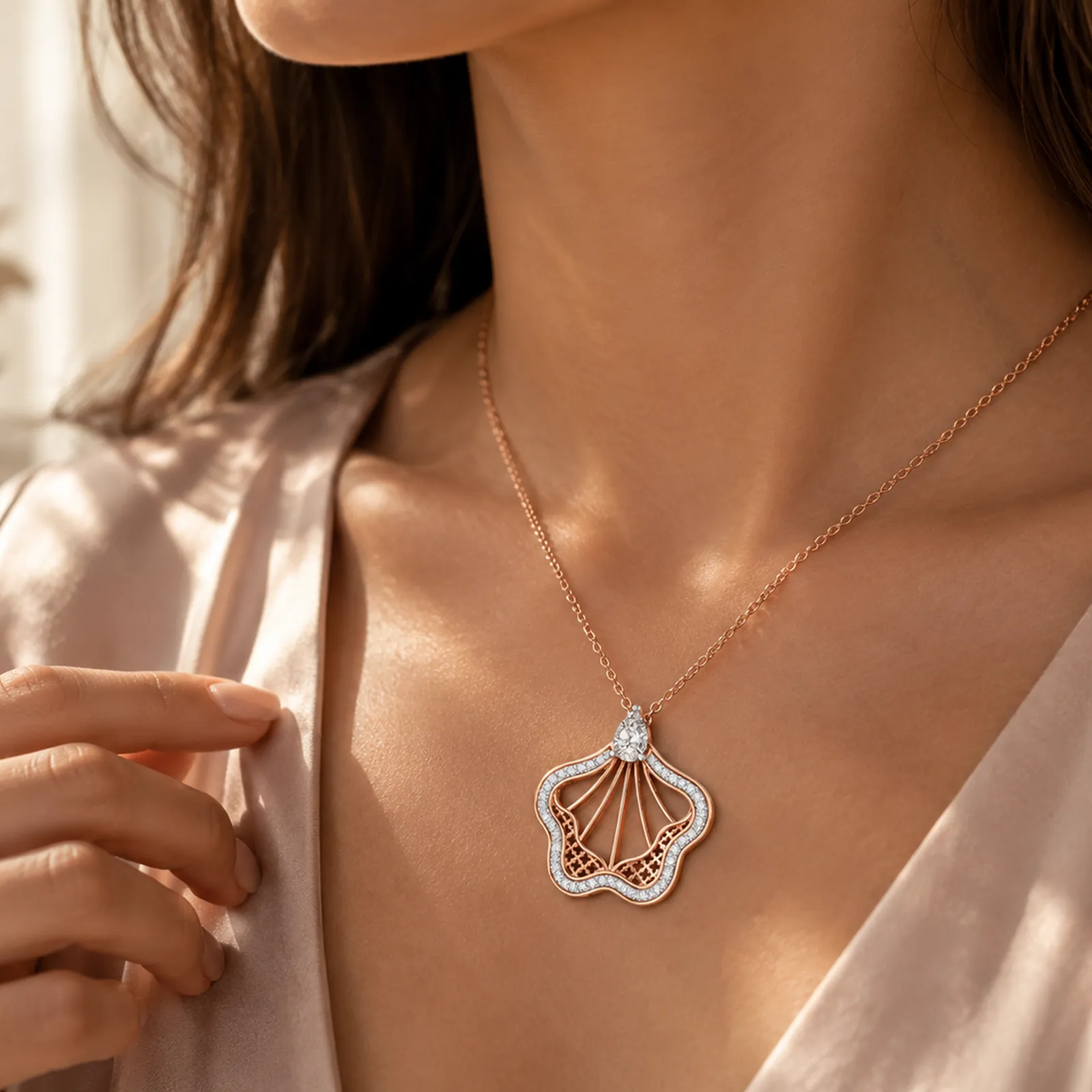 Fleurette Pendant — worn by model